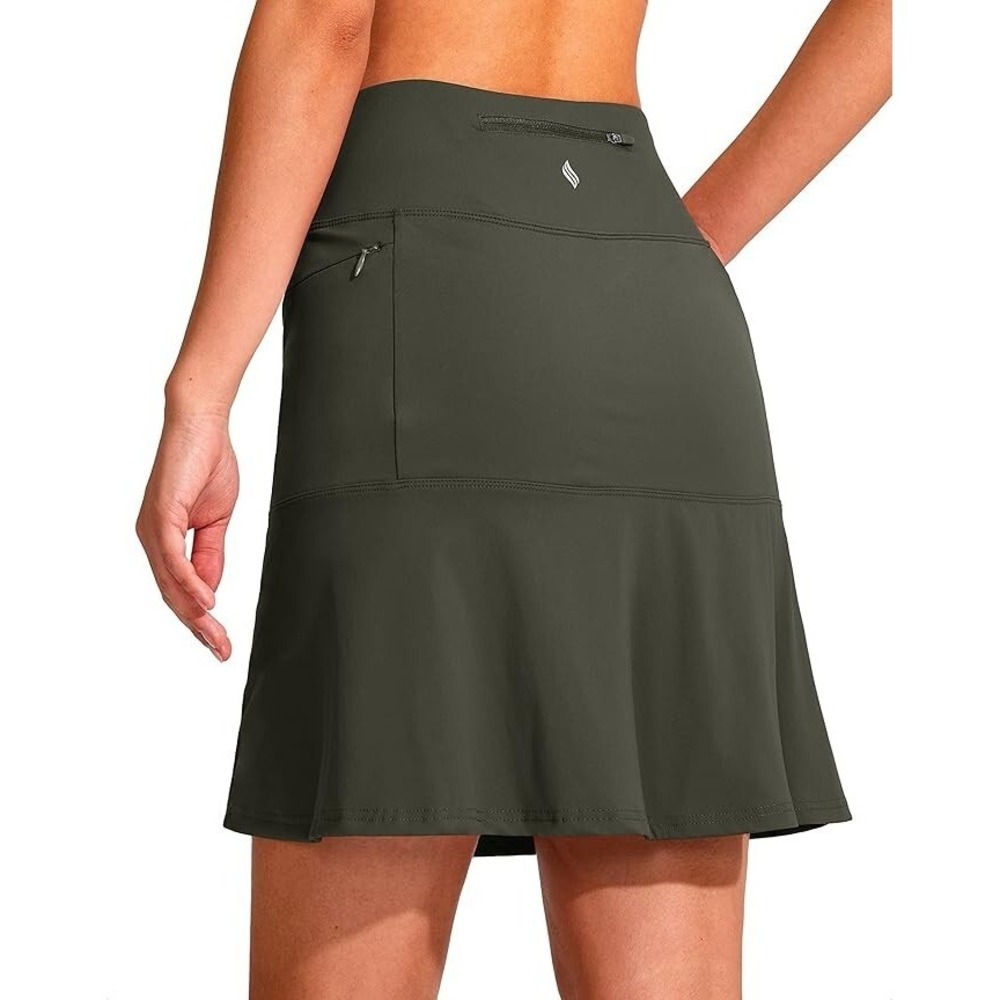 SANTINY 19" Golf Pickleball Athletic Skort Olive Green Women Large Skirt Pockets